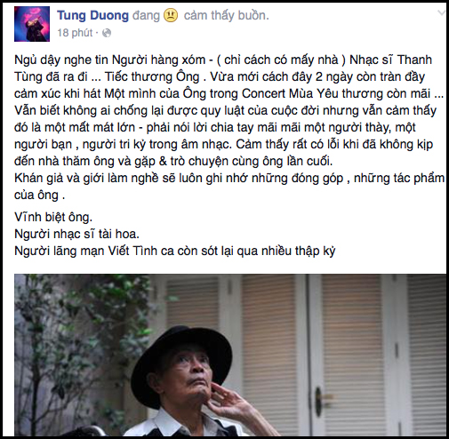 Sao Việt đau lòng, thương nhớ trước sự ra đi của nhạc sĩ Thanh Tùng - Ảnh 1.