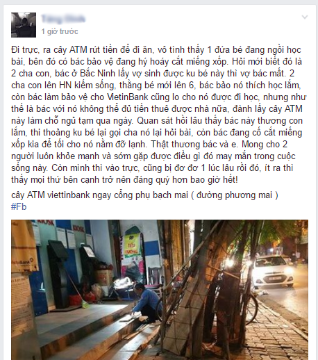 Câu chuyện của người cha già một mình nuôi con bên cây ATM - Ảnh 1.