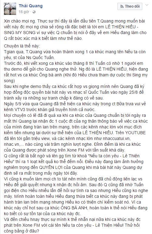Bị tố sử dụng &ldquo;lậu&rdquo; nhạc độc quyền của người kh&aacute;c, L&ecirc; Thiện Hiếu l&ecirc;n tiếng! - Ảnh 2.