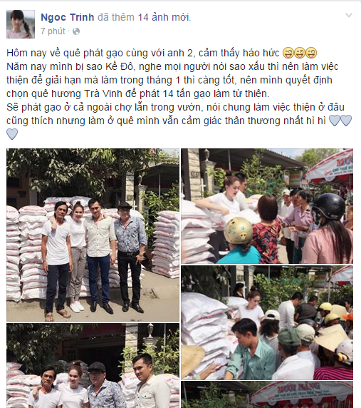 Ngọc Trinh cùng anh trai đội nắng phát gạo từ thiện cho người dân quê nhà - Ảnh 1.