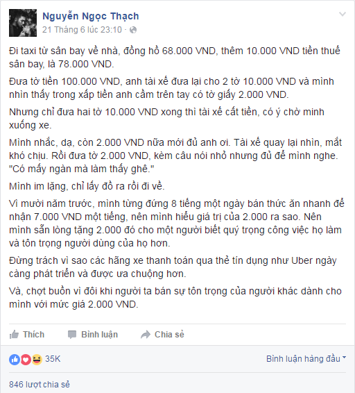 2.000 đồng kh&aacute;ch đi taxi y&ecirc;u cầu được trả lại v&agrave; th&aacute;i độ t&agrave;i xế: C&oacute; mấy ng&agrave;n m&agrave; l&agrave;m thấy gh&ecirc; - Ảnh 1.