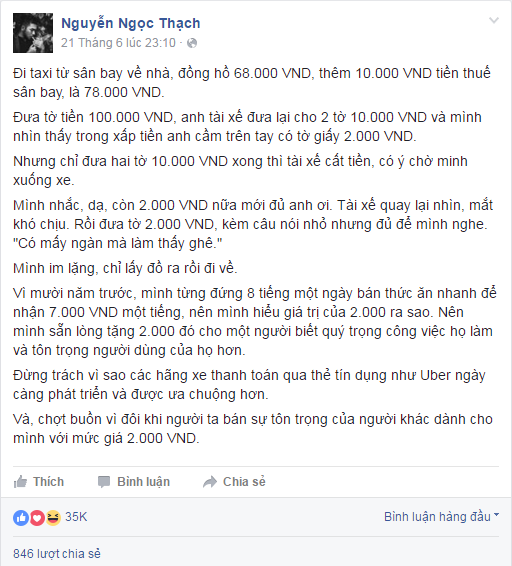 2.000 đồng khách đi taxi yêu cầu được trả lại và thái độ tài xế: Có mấy ngàn mà làm thấy ghê - Ảnh 1.