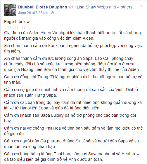 Gia đ&igrave;nh c&ocirc;ng bố nguy&ecirc;n nh&acirc;n tử vong của phượt thủ người Anh ở Fansipan - Ảnh 1.