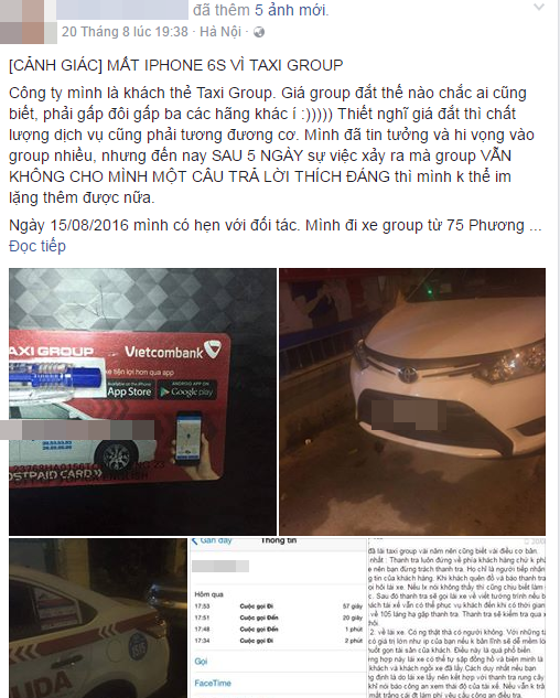 Nữ h&agrave;nh kh&aacute;ch bức x&uacute;c v&igrave; mất iPhone 6s sau khi sử dụng dịch vụ của Taxi Group - Ảnh 1.