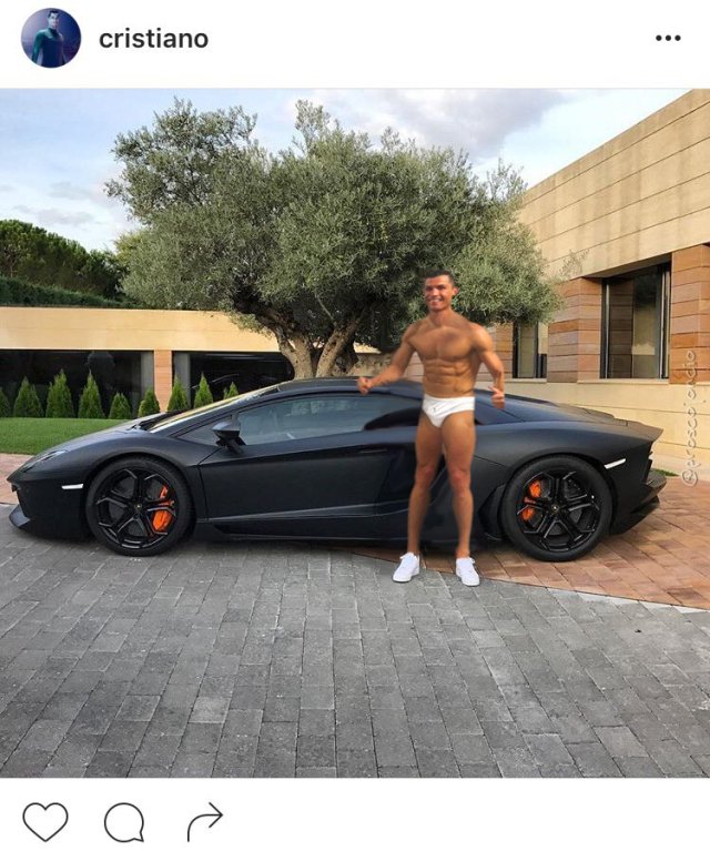 Ronaldo bị chế ảnh châm biếm khó đỡ vì tạo dáng như tượng bên siêu xe Lamborghini - Ảnh 2.