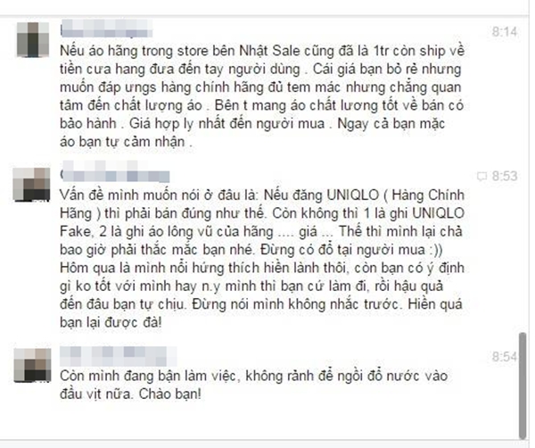 Một chủ shop ở Hà Nội bị tố bán hàng nhái quần áo Uniqlo với giá đắt đỏ - Ảnh 9.