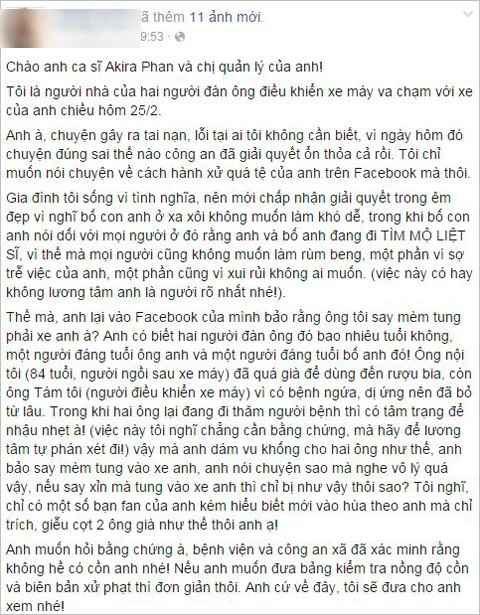 Akira Phan bị va chạm trên đường, người nhà nạn nhân tố giả tạo - Ảnh 4.