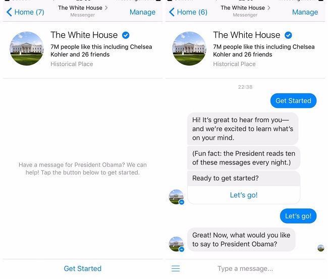 Người Mỹ đã có thể chat với Obama qua Facebook Messenger - Ảnh 1.