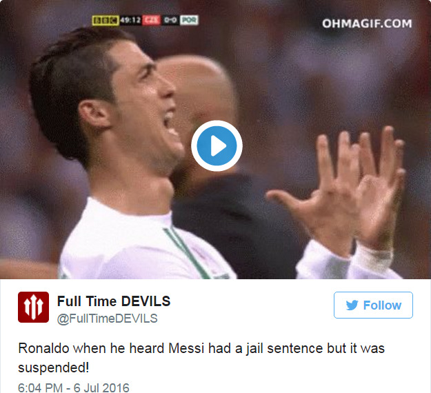 Fan Ronaldo chế nhạo án tù 21 tháng của Messi - Ảnh 2.