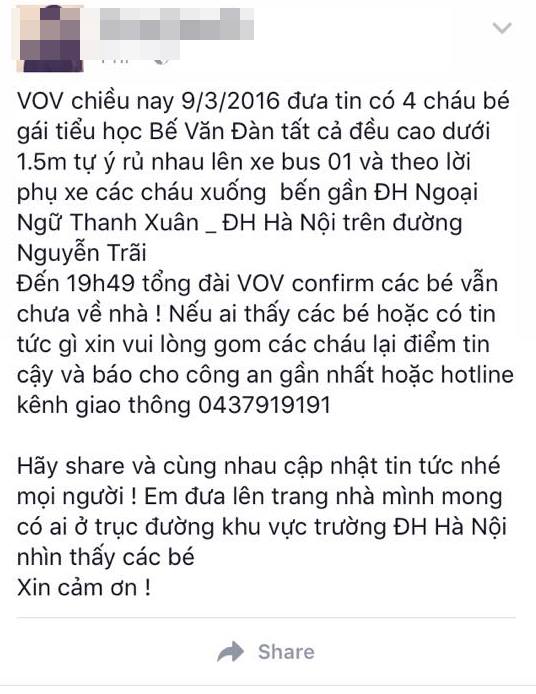 Vụ 4 học sinh tiểu học ở Hà Nội đi lạc: Trốn nhà đi... xin việc làm để có tiền ăn chơi - Ảnh 1.