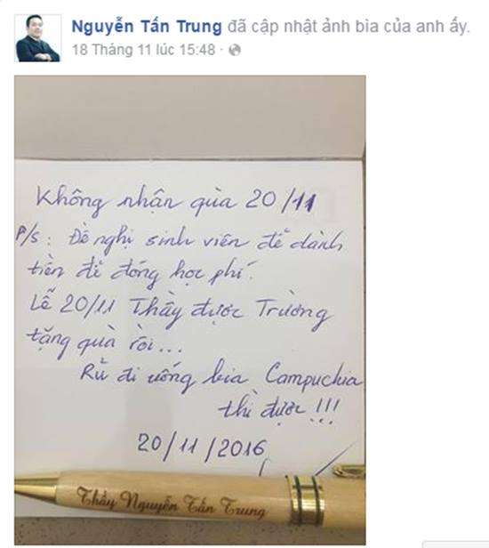 Lời nhắn dễ thương của thầy giáo ĐH Văn Hiến: Không nhận quà 20/11, đề nghị sinh viên để tiền đóng học phí - Ảnh 1.