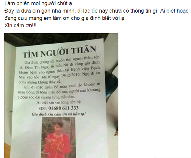 Đưa bố l&ecirc;n H&agrave; Nội kh&aacute;m bệnh, c&ocirc; g&aacute;i mất t&iacute;ch sau khi đi mua đồ ăn - Ảnh 1.