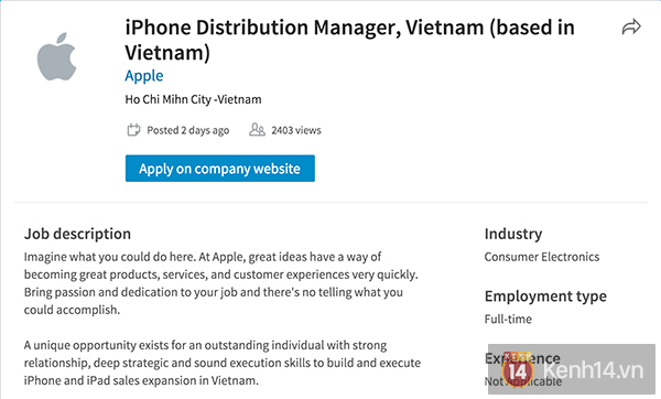 Apple đang đăng tuyển nhiều vị trí làm việc tại Việt Nam! - Ảnh 1.