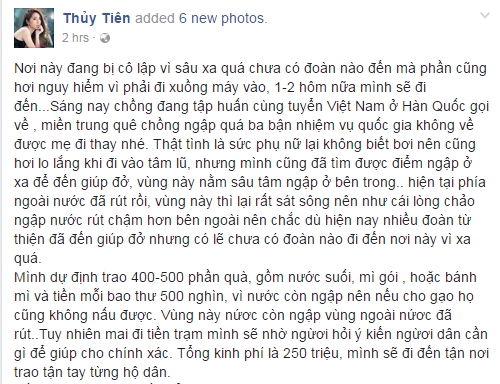 Thủy Tiên thay ông xã Công Vinh góp 250 triệu chung tay vì đồng bào miền Trung lũ lụt - Ảnh 1.