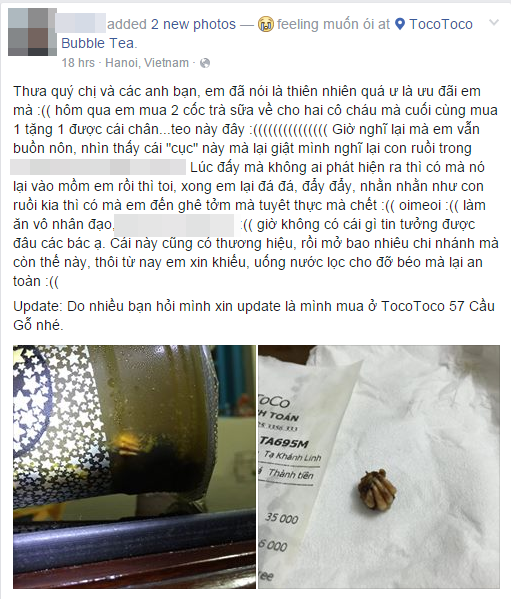 Vật thể lạ xuất hiện trong cốc trà sữa ở Hà Nội: Đại diện cửa hàng nói gì? - Ảnh 1.