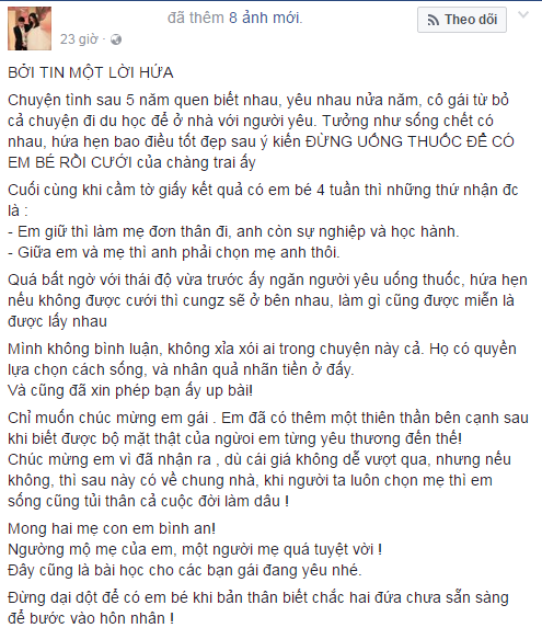 Dỗ người yêu không uống thuốc để có bầu rồi sẽ cưới, nhưng cuối cùng lại chối bỏ khiến cô gái làm mẹ đơn thân - Ảnh 1.