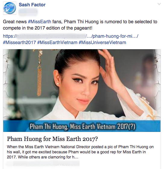 Thật hư việc Phạm Hương sẽ tiếp tục chinh chiến ở đấu trường sắc đẹp Miss Earth 2017 - Ảnh 1.