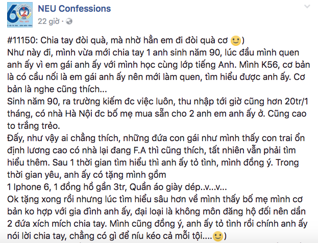 Chuyện dở khóc dở cười: Chia tay, nhờ em gái cầm hoá đơn 20 triệu đi đòi quà - Ảnh 1.