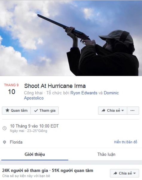 Mỹ: Chàng trai kêu gọi 500 anh em dùng súng bắn tan siêu bão quái vật Irma - Ảnh 1.