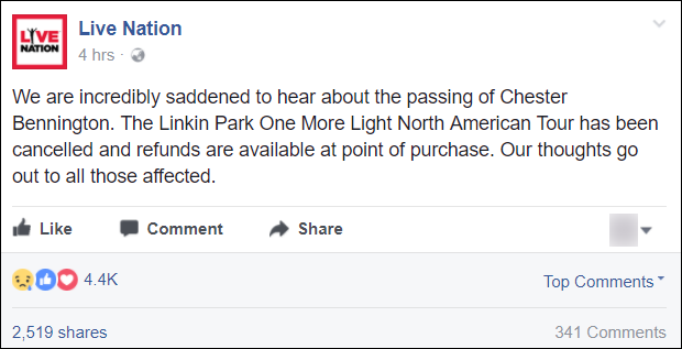Linkin Park thông báo hủy tour sau cái chết của Chester Bennington - Ảnh 1.