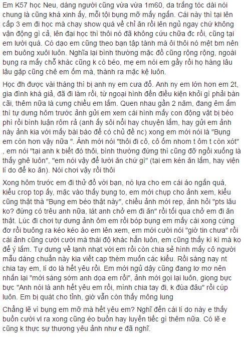 T&igrave;nh y&ecirc;u 2 năm bỗng tan vỡ ch&igrave; v&igrave; bạn trai ch&ecirc; bụng mỡ - Ảnh 1.