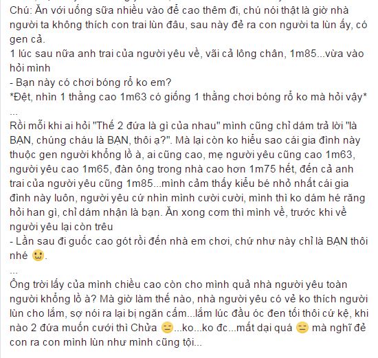 Ch&agrave;ng trai cao 1m63: Về ra mắt m&agrave; chỉ d&aacute;m giới thiệu l&agrave; bạn v&igrave; qu&aacute; l&ugrave;n so với nh&agrave; bạn g&aacute;i - Ảnh 2.