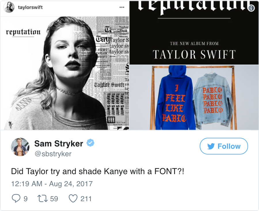 Album "Reputation" của Taylor Swift "chỉ điểm" Kanye West bằng... font chữ