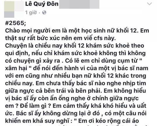 Hải Phòng: Xôn xao việc bác sĩ nam đưa máy đo nhịp tim vào trong áo nữ sinh để khám sức khỏe  - Ảnh 1.