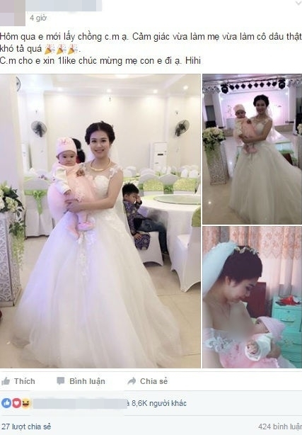 Hình ảnh cô dâu vén váy cho con bú ngay trong ngày cưới gây xôn xao cộng đồng mạng - Ảnh 1.