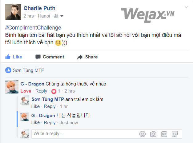 G-Dragon v&agrave; Sơn T&ugrave;ng, Phan Qu&acirc;n - Thế Chột... n&oacute;i g&igrave; về nhau khi c&ugrave;ng chơi Compliment Challenge? - Ảnh 1.
