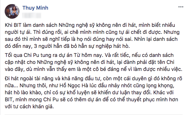 MC Thuỳ Minh lên tiếng xếp Chi Pu vào hội những nghệ sĩ không nên đi hát - Ảnh 1.