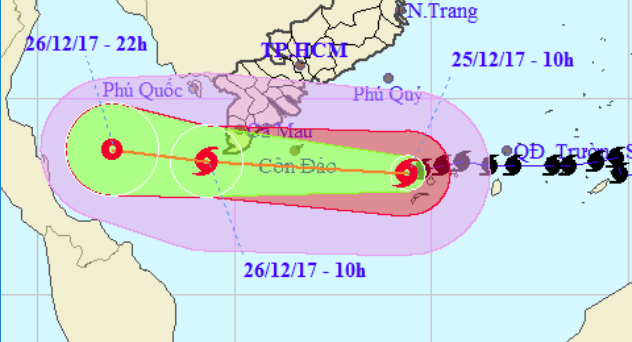 Bão Tembin đang suy yếu, giảm dần cường độ khi tiến vào đất liền các tỉnh Tây Nam Bộ - Ảnh 2.