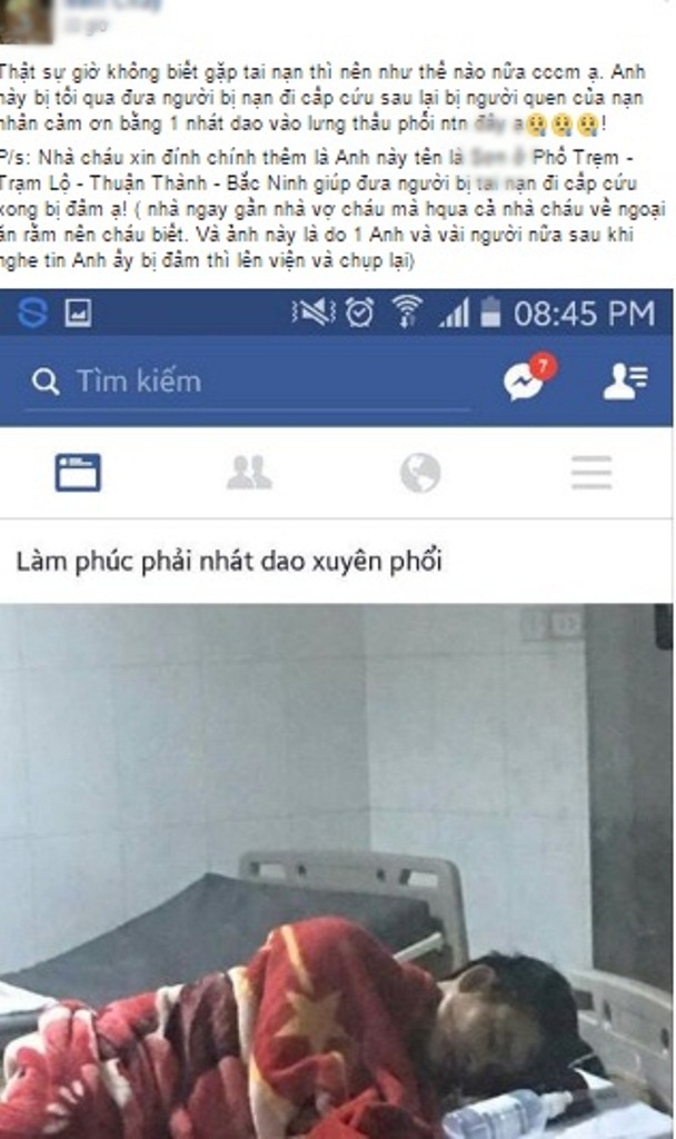 Làm phúc phải tội: Đưa cô gái gặp nạn vào viện, thanh niên bị người quen của nạn nhân đâm thấu phổi - Ảnh 1.