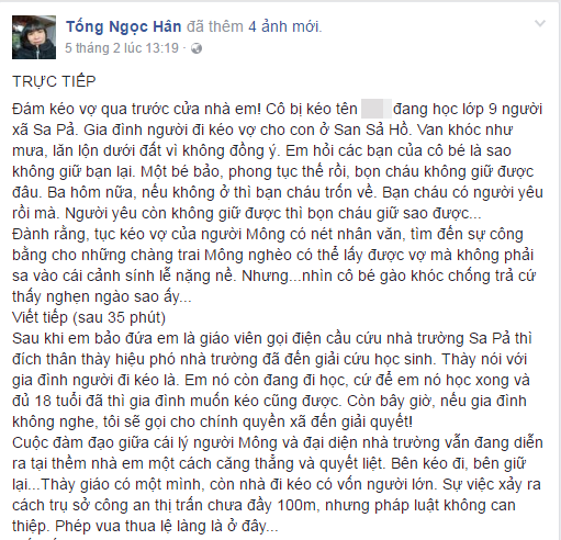 Lại thêm vụ nữ sinh lớp 9 gào khóc khi bị bắt về làm vợ ngay trung tâm thị trấn Sa Pa - Ảnh 1.