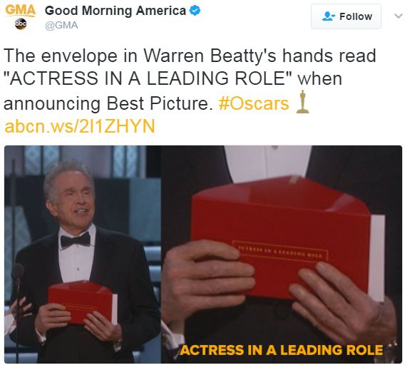 Giải thích về sự cố gây sốc Oscar 2017: Không phải do diễn viên Warren Beatty đọc sai, lỗi ở BTC! - Ảnh 2.