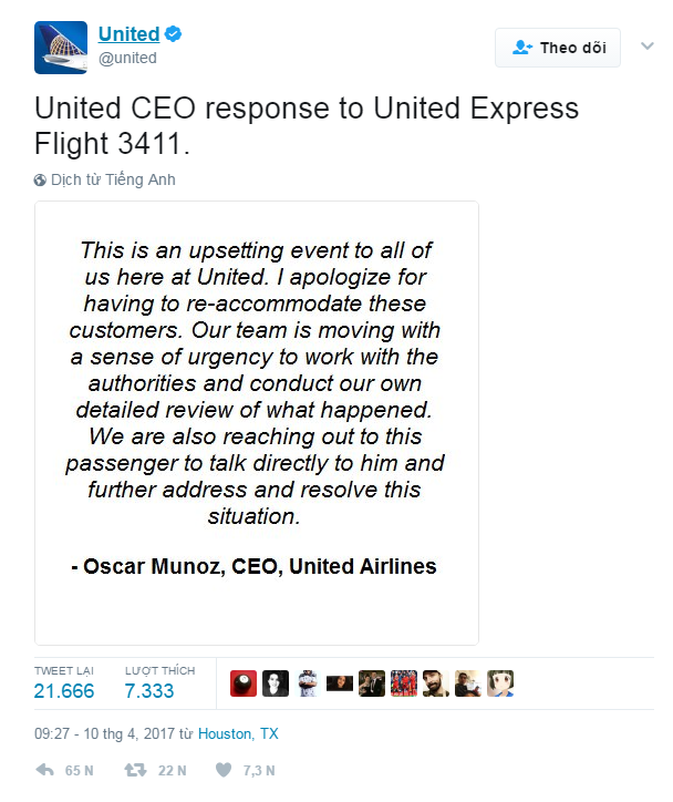 Lời xin lỗi của CEO gây hiệu ứng ngược, hãng United Airlines mất 1,4 tỷ đô la - Ảnh 1.