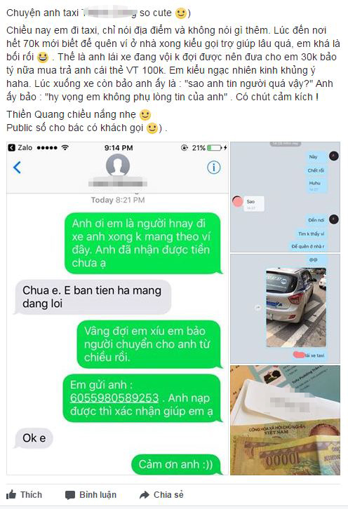 Quên ví không có tiền trả 70k taxi, khách hàng còn được tài xế đưa thêm 30k để trả nợ cho chẵn - Ảnh 1.