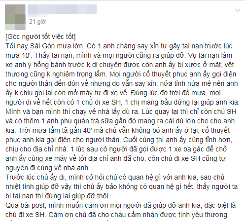 Câu chuyện đẹp giữa lòng Sài Gòn: Người đàn ông chạy SH dừng dưới mưa 40 phút bên nam thanh niên say xỉn - Ảnh 1.