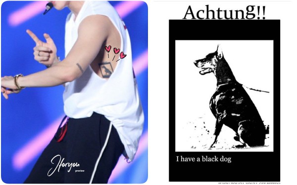 Alice has a big black dog. Jonghyun SHINEE Tattoo. Тату Джонхена черная собака.