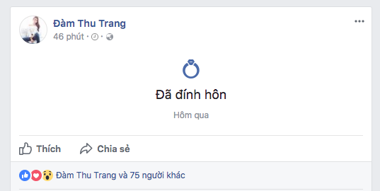 Cường Đô La và Đàm Thu Trang cùng để trạng thái đã đính hôn trên facebook, chính thức công khai hẹn hò? - Ảnh 2.