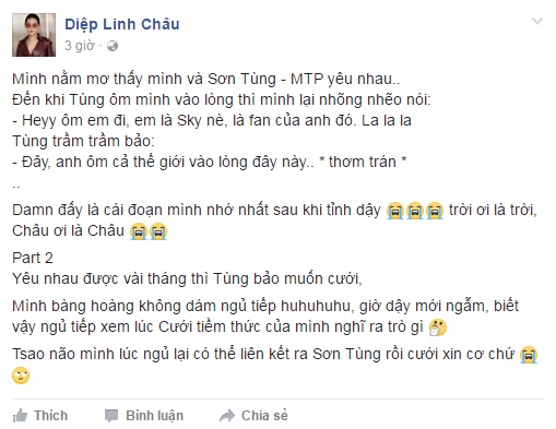 Diệp Linh Châu kể được yêu và cưới Sơn Tùng M-TP trong mơ - Ảnh 1.