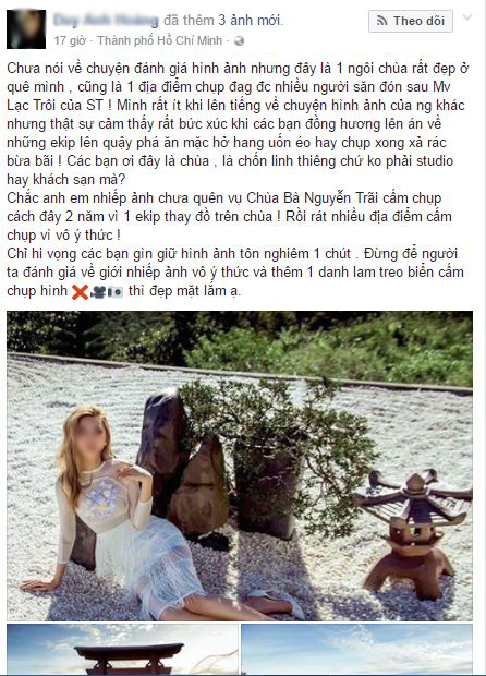 Hình ảnh phản cảm của cô gái ăn mặc hở hang, chụp ảnh uốn éo tại ngôi chùa quay MV Lạc Trôi - Ảnh 1.