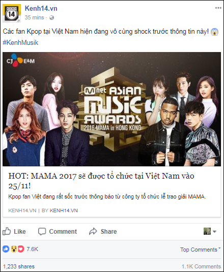 Cộng đồng mạng Việt ph&aacute;t sốt giữa đ&ecirc;m v&igrave; tin MAMA 2017 tổ chức ở Việt Nam - Ảnh 1.