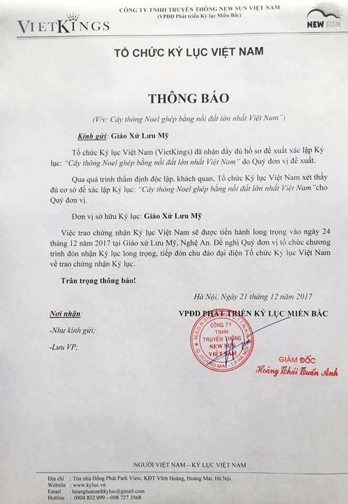 Cây thông Noel ghép bằng 6.000 nồi đất ở Nghệ An được xác lập kỷ lục Việt Nam - Ảnh 1.