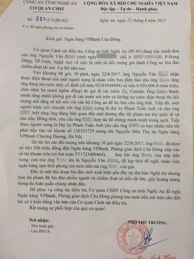 Nghe một cuộc điện thoại, cụ ông mang 200 triệu tiền tiết kiệm chuyển vào tài khoản người lạ - Ảnh 3.