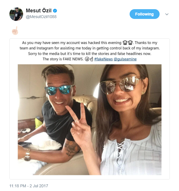 Ozil bị hack tài khoản Instagram, đăng hình tình cảm với bạn gái cũ - Ảnh 2.