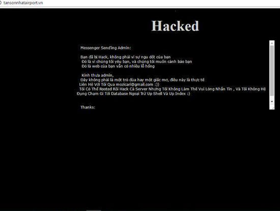 Hacker tấn công vào website sân bay Tân Sơn Nhất để lại cách thức liên lạc - Ảnh 1.