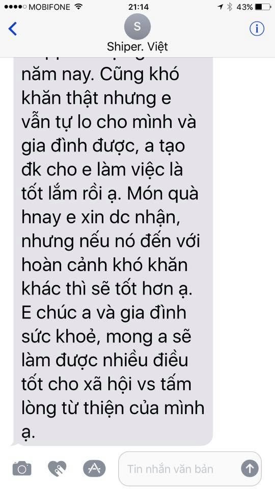 Dòng tin nhắn phản hồi của chàng shipper bị ung thư khi được cho tiền khiến ai đọc cũng lặng người - Ảnh 3.