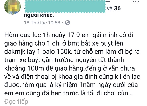 Cô gái đi giao hàng rồi mất tích, đúng hôm kỷ niệm ngày cưới - Ảnh 1.