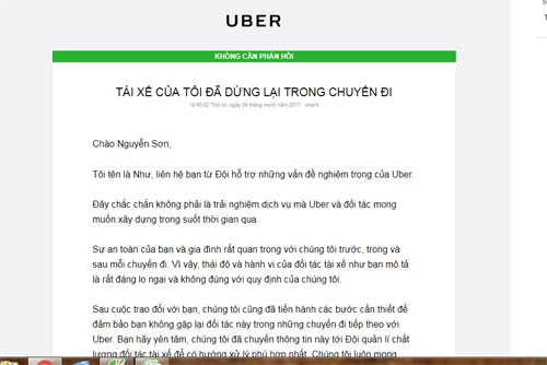 Tài xế Uber bỏ khách giữa đường, khách hàng thất vọng cách giải quyết - Ảnh 1.